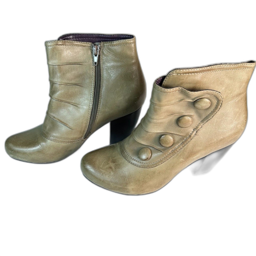 Miz Mooz Women's Louise Light Olive Taupe Leather Spats-Style Ankle Boots Size 7 - Picture 3 of 13